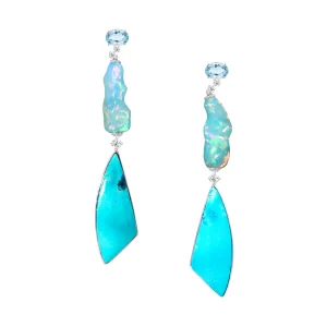 Blue Opal and Aquamarine Earrings