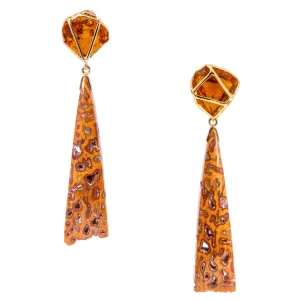 Cognac Quartz Petrified Wood Earrings