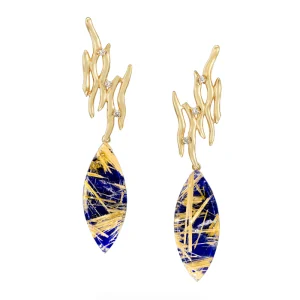 Lapis Lazuli and Rutilated Quartz Earrings
