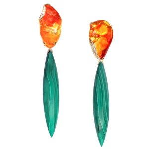 Fire Opal and Malachite Earrings